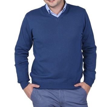 KLASYCZNY/ELEGANCKI SWETER MĘSKI - NIEBIESKI 3XL