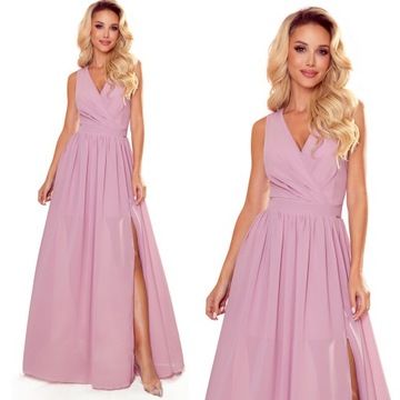 Sukienka maxi długa szyfonowa z rozcięciem różowa wesele osiemnastka 36 S