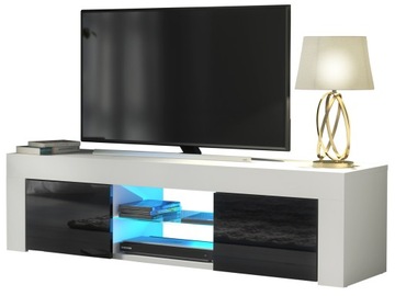 KOMODA STOLIK SZAFKA BIAŁY/CZARNY POŁYSK RTV +LED