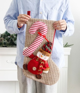 Новогодний чулок для подарков СНЕГОВИК 23х48см 3D