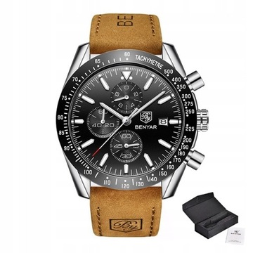 Zegarek Męski Klasyczny Benyar Chronograf +Pudełko