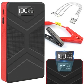 MOCNY POWER BANK ROZRUCH JUMP STARTER POWERBANK USB 12V 20000mAh + KLEMY