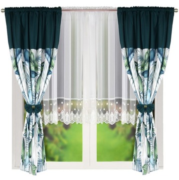KOMPLET ZASŁON Z FIRANĄ WOALOWĄ I GIPIURĄ Z MARKIZETY HAFTOWANA 300x155cm