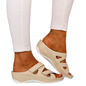 ШЛЕПАНЦЫ ЖЕНСКИЕ ОРТОПЕДИЧЕСКИЕ НА ЛИПУЧКЕ, ПРИШИВАННЫЕ КОЖАНЫЕ