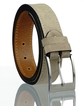 SKÓRZANY PASEK BLAKARDO 3,5 CM ZAMSZOWY BEŻOWY 125