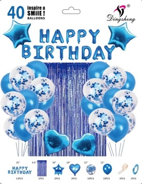 Balony Urodzinowe *HAPPY BIRTHDAY* 40 elementów