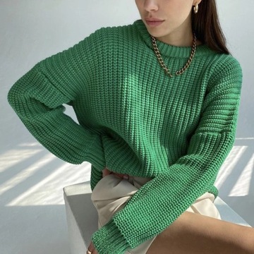 Sweter termiczny, oversize, sweter z luźnej dzianiny, ściągacz damski F