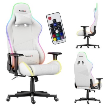 Herní Otočné Křeslo Huzaro Ergonomická bílá Tkanina Led Rgb Pilot