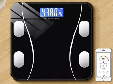 WAGA ŁAZIENKOWA ANALITYCZNA LCD ELEKTRONICZNA BMI BLUETOOTH SMART SZKLANA