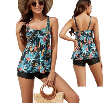 STRÓJ KĄPIELOWY DWUCZĘŚCIOWY TANKINI WYSZCZUPLAJĄCY SPODENKI M6 XL/2XL 42