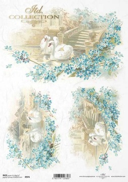 ITD Collection - Decoupage Papier RYŻOWY R0974 - Łabędzie Niezapominajki A4