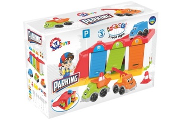 Zestaw Parking z 3 Samochodzikami dla dzieci kolorowy Parking zjazd znaki