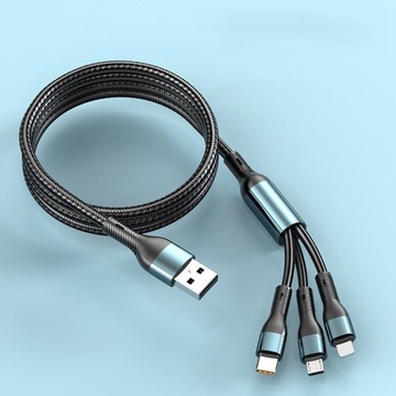 SZYBKA ŁADOWARKA SAMOCHODOWA 66W 3XQC MOCNA 4XUSB 7A SZYBKI KABEL 3W1