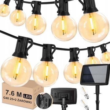 GIRLANDA SOLARNA LAMPKI OGRODOWA ŁAŃCUCH ŚWIETLNY 7,6M 25x ŻARÓWKI LED