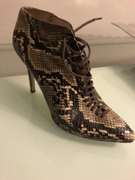 ZARA ładne buty snake 38 skóra naturalna sznurowane botki na obcasie 24,5cm