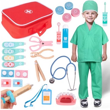 APTECZKA DREWNIANY ZESTAW MEDYCZNY MEDYK DOKTOR LEKARZ DENTYSTA Montessori