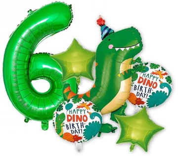 BALON FOLIOWY CYFRA 6 SZEŚĆ LAT DINOZAUR NA SZÓSTE URODZINY BALONY HEL