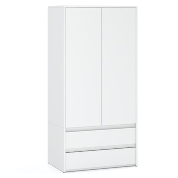 Белый шкаф с 2 ящиками, 2 дверцами, штанга 90 см, 4 полки, вместительный шкаф