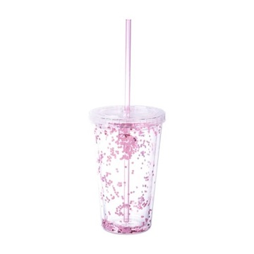 450ml Double-layer Plastic Cup With Straw Double-walled Smooth Mug Coffee C