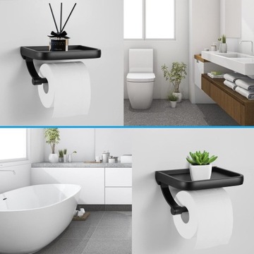 ДЕРЖАТЕЛЬ ДЛЯ ТУАЛЕТНОЙ БУМАГИ С ПОЛКОЙ, LOFT ЧЕРНЫЙ МАТОВЫЙ