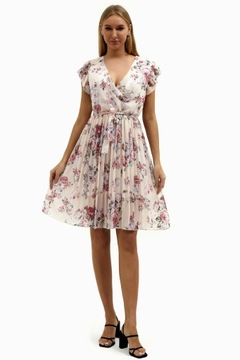 Elegancka sukienka szyfonowa w kwiaty plisowana
