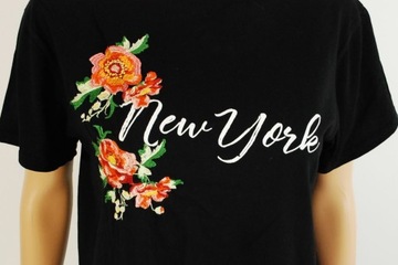 NEW LOOK czarny t-shirt haftowane kwiaty 36
