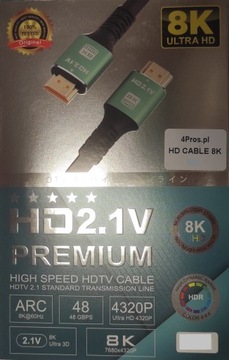 Кабель HDMI 2.1 8K UHD 4K/144 Гц 2,0 м 4320P