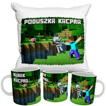 ZESTAW KUBEK PODUSZKA MINECRAFT TWOJE IMIĘ DZIECKA