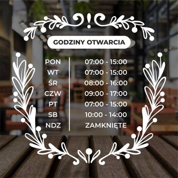 Naklejka Godziny Otwarcia 40X20cm | WGO15
