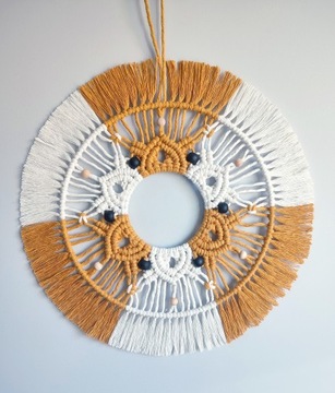 MAKRAMA wisząca MANDALA okrągła BOHO 43cm MUSZT