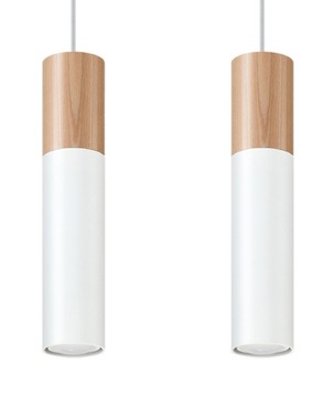 Lampa Wisząca PABLO 2-punktowa Biała stal naturalne drewno Tuby GU10 SOLLUX