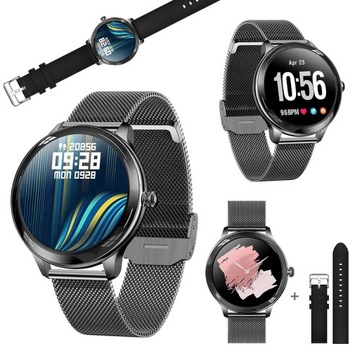 SMARTWATCH ZEGAREK WODOODPORNY CZARNY MENU PL POWIADOMIENIA + 2 PASKI
