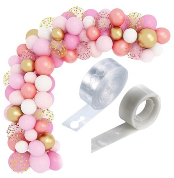 Balony różowe na urodziny z taśmą do girland łuk