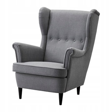 IKEA STRANDMON wygodny stylowy fotel uszak SZARY