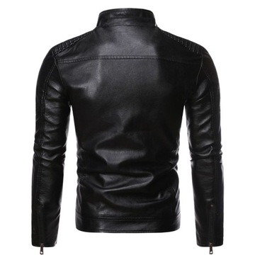 WIOSNĘ JESIEŃ Męska czarna przejściowa skórzana kurtka motocyklowa w paski