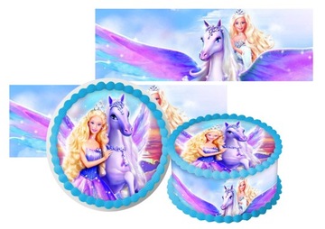 ZESTAW OPŁATEK NA TORT + 2 BOKI + NAPIS - BARBIE