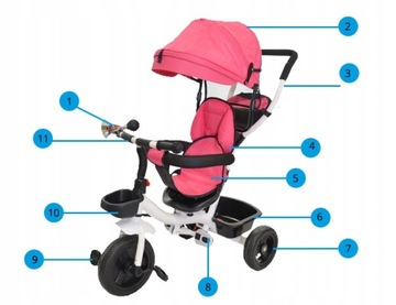 TRIKE BIKE 6in1 WALKER ВРАЩАЮЩИЕСЯ РЕМНИ БЕЗОПАСНОСТИ РОЗОВЫЕ