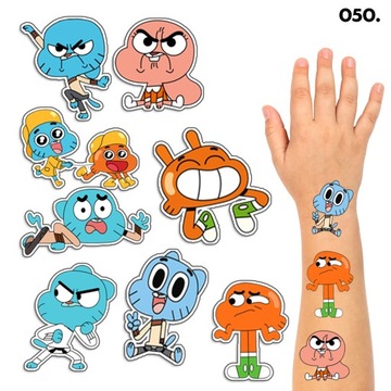 TATUAŻE ZMYWALNE DLA DZIECI TYMCZASOWE GUMBALL - 8 EL. / 150 WZORÓW