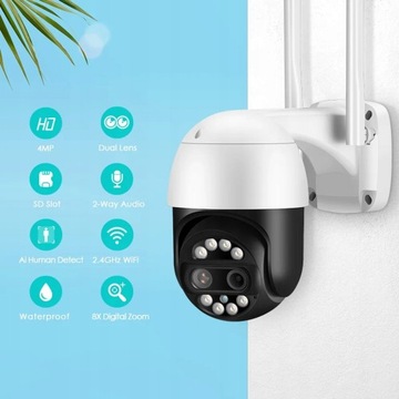 4K 8-мегапиксельная IP-камера с двумя объективами и 8-кратным зумом PTZ WiFi для наружного видеонаблюдения ICsee
