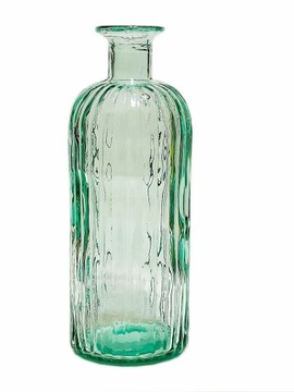 WAZON SMUKŁA BUTELKA 28 cm ŻEBROWANE SZKŁO TURKUS