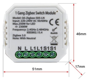 ZigBee 1-КАНАЛЬНЫЙ ВЫКЛЮЧАТЕЛЬ СВЕТА TUYA SMART
