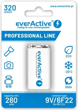 Akumulatorek everActive 6F22/9V Ni-MH 320 mAh r2u