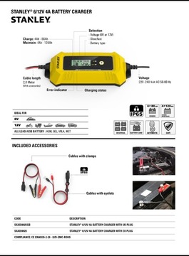 ВЫПРЯМИТЕЛЬ АККУМУЛЯТОРА АВТОМОБИЛЬНОЕ ЗАРЯДНОЕ УСТРОЙСТВО STANLEY 12V