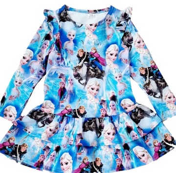 SUKIENKA 128 NIEBIESKA Z FALBANKAMI ELSA I ANNA FROZEN KRAINA LODU