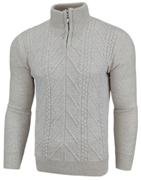 Sweter męski gruby półgolf krótki zamek Zimowy Ciepły Wełna Beżowy r. XL