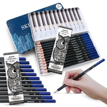 ZESTAW OŁÓWKÓW DO RYSOWANIA I SZKICOWANIA W METALOWYM ETUI