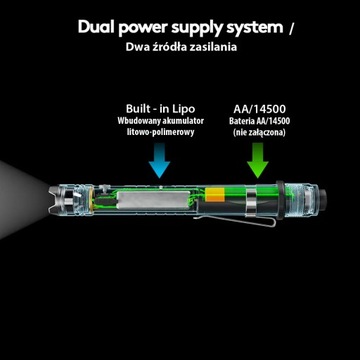 Фонарик RovyVon Hybrid H3Pro Черный гибридный с аккумулятором и батареей АА 600 Лм