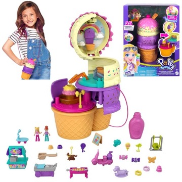 ZESTAW POLLY POCKET LODY WIEŻA PLAC ZABAW + TOREBKA 2 LALKI AKCESORIA