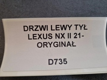 DVEŘE LEVÝ ZADNÍ LEXUS NX II 21- ORIGINÁLNÍ
