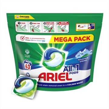 ARIEL PODS MOUNTAIN SPRING ALL IN ONE 63 SZT KAPSUŁKI DO PRANIA BIAŁEGO